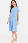 Rosaline Joy Sticks Knit Cotton Knee Length Nightdress - Little Boy Blue — thumbnail 2